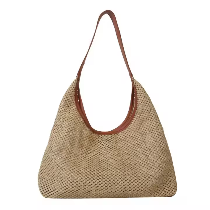 Bolso de hombro tejido para mujer, bandolera de cubo, color Beige y caqui, para vacaciones en la playa, novedad de 2023 - 1