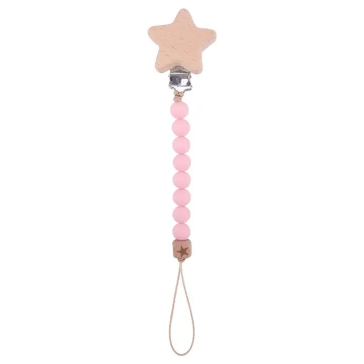 Cadena de silicona para chupete de bebé, cadena suave de grado alimenticio, con cuentas anticaída, Clips molares - 1