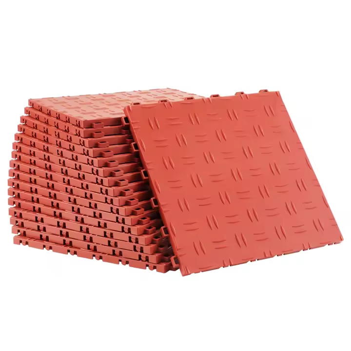 SucceBuy Baldosas de piso de garaje entrelazadas de 12.0 x 12.0 x 0.53 pulgadas, paquete de 25 texturas antideslizantes de doble cara, pisos para garajes, sótanos, talleres de reparación, rojo - 1