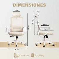 Silla de Oficina Ergónoma Ajustable, Reclinable, Soporte Lumbar, Altura Ajustable, Transpirable, Ruedas Giratorias 360° Soporte hasta 100kg Marco Beige - details 2