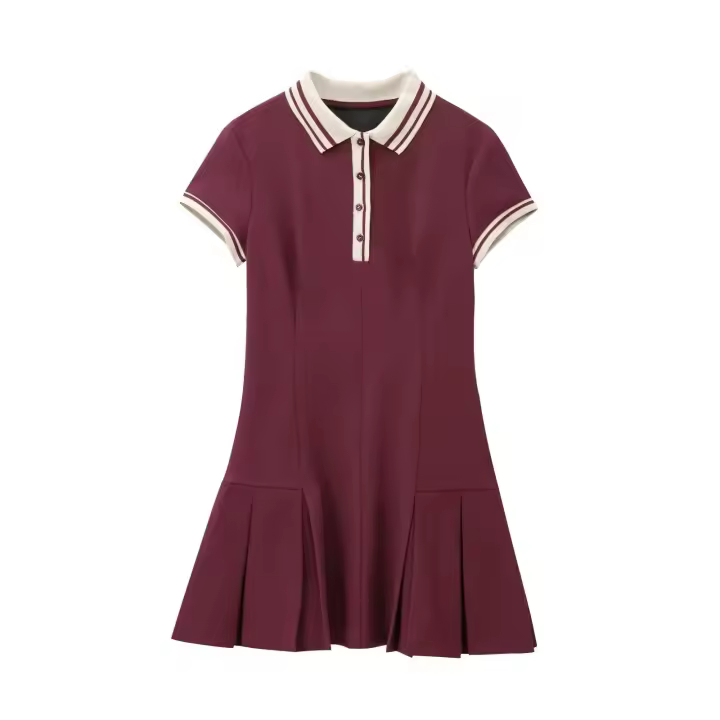 Ropa de mujer europea y americana, vestido plisado ancho con canalé de colores contrastantes. - 1
