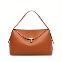 Bolso de Mano de Textura de Lychee Gran Capacidad, Cierre de Cremallera, Correa Ajustable, Diseño Minimalista Moderno, Detalles de Borde de Aceite - details 1