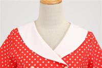 Polka dot print women a-line summer peter pan collar elegant vintage midi party dress - details 5