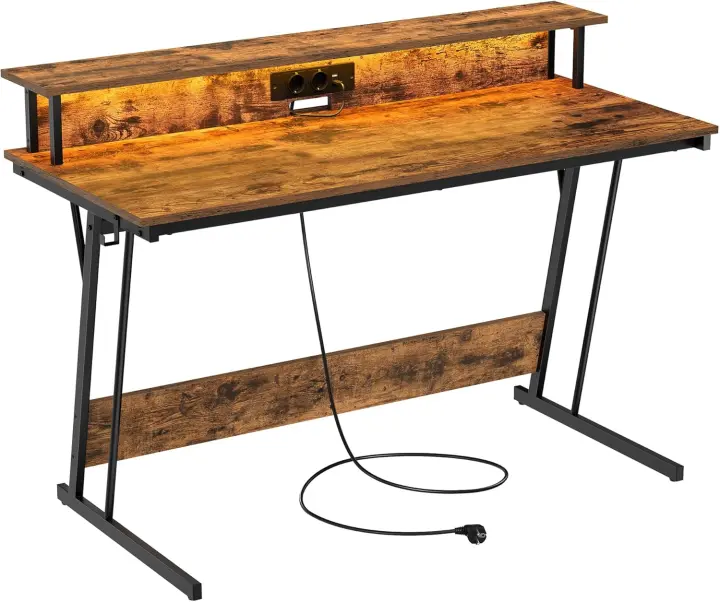Mesa de Juegos con Luces LED Incorporada en Tomas de Corriente Ideal para Oficina Dormitorio - 1