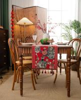 El camino de la mesa de té negra de la sala de estar de comedor vintage de jacquard con borlas azules y blancas chinas, bandera Nal, muebles de TV - details 0