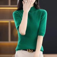 Suéter de mujer, jerséis de punto para primavera y verano, camisas ajustadas con cuello alto, jerséis de punto suaves de manga corta - details 8