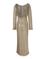 Vestido largo plisado de manga larga con cuello en V elegante para mujer - details 3