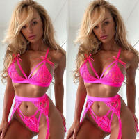 Lenceria Sexy de talla grande 3XL, conjunto de sujetador con bragas de encaje para mujer, Tanga hueca, liguero, conjunto de lencería Sexy - details 7