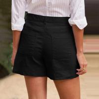 Pantalones cortos de lino y algodón para mujer, Shorts de cintura alta con botones, holgados e informales, con bolsillos, ropa femenina - details 4