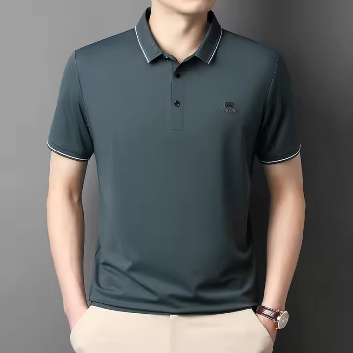 Camiseta de manga corta, tendencia de moda de mediana edad, polo versátil de negocios de verano, suelta, transpirable, - 1