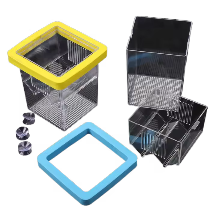 Caja de cría de peces flotante de acrílico, alimentador de cría de acuario ajustable transparente, caja de cría de peces cuadrada para acuario, pecera - 1