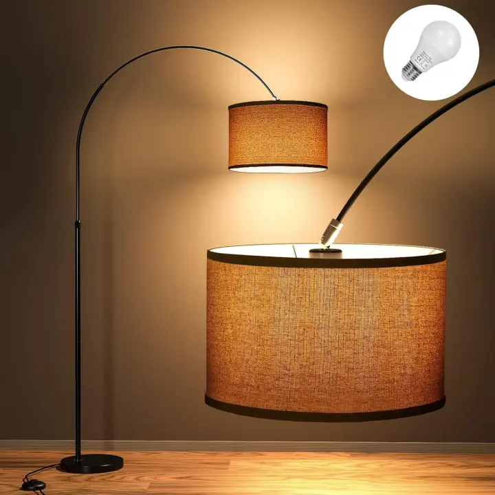 Lámpara de pie clásica |   Incluye LED E27 9W 3000K |   Pantalla Beige 33 cm |   Interruptor de pie |   Lámpara pie arco vintage apta para Salón, Dormitorio, Oficina, Hotel - 1