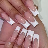 24PCS Uñas Postizas Francesas Blancas Rectangulares Estilo Explosiones En Europa Y América Long Water Pipes Falsas Para Mujeres - details 0