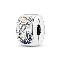 Cuentas colgantes de plata de ley 925, cuentas de abrazadera fija con sol, luna y estrellas, pulsera Original para hacer joyas, regalo del Día de San Valentín - details 0