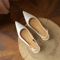 Sandalias Retro Baotou De Tacón Medio para Mujer, Tacones Altos De Aguja De Cuero Suave - details 5