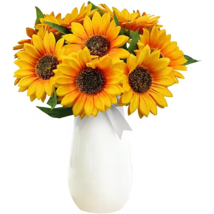10 Girasoles Artificiales con Tallos, Flores de Girasol Artificiales de Seda Sintética, Decoración de Escritorio de Oficina en Casa de Navidad - 1