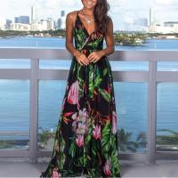 Vestido Floral largo bohemio para mujer, falda sin mangas, cuello en V, Espalda descubierta, primavera, verano, negro, blanco, azul, red42, 40, 38 - details 1