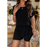 Piece Conjunto de 2 piezas de verano para mujer, camisetas y pantalones cortos de manga corta con bolsillos, color negro S - details 6