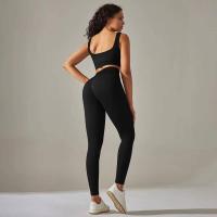 Conjunto de yoga acanalado sin costuras para mujer, ropa de gimnasio, sujetador con elevación, leggings, top de entrenamiento, chándal deportivo, 2 piezas - details 6