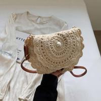 Bolso tejido con hilo de algodón con borde de flores, bolso cruzado de paja Retro ahuecado, bolso tejido de estilo étnico con perlas transpirables para uso diario - details 7