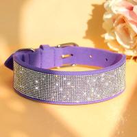 perro imitación suaves, Collar ancho cristal ostentoso mascotas, collares de gamuza con diamantes ustables para perros pequeños, - details 10