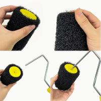Cepillo de rodillo para textura de paneles de yeso de 4 pulgadas con mango ergonómico amarillo - Cerdas negras para techos y paredes lisos, herramienta de pintura de bricolaje duradera de PVC/metal para mejoras del hogar - details 0