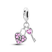 Llave de compañero perfecta de Plata de Ley 925 con colgante de cerradura, cuentas compatibles con pulsera Original Pandora, abalorios, regalo de joyería para mujer - details 0