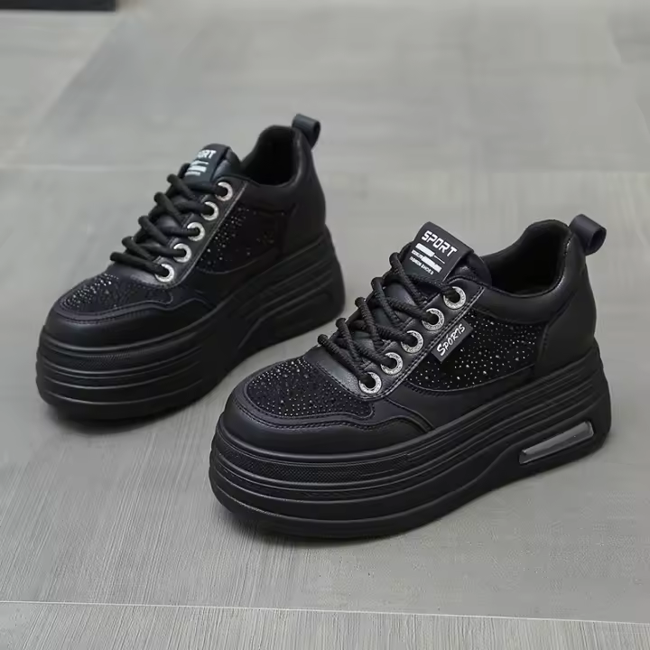 Zapatos Blancos de Suela Gruesa para Mujer Moda de Primavera Zapato Individual con Esponja de Diamante - 1
