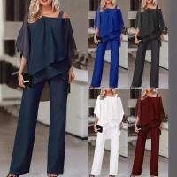 New Fashion Solid Color Loose Casual Diagonal Shoulder Bat Sleeve Irregular Pants Two Piece Set - details 1