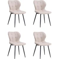 4 Sillas de Comedor de Lino, Sillas de Cocina Nórdicas Modernas y Ligeras con Patas de Metal para Sala de Estar y Dormitorio - Caqui - details 0