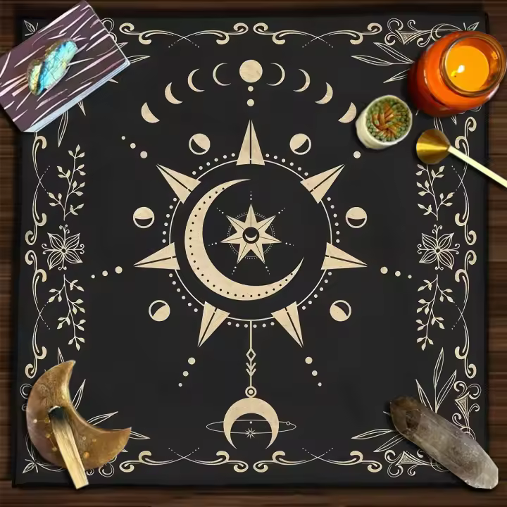 Mantel Misterioso de Altar Paño de Mesa de Tarot de Luna Boho Decoración de Brujería Divinación Astrología Juego de Mesa - 1