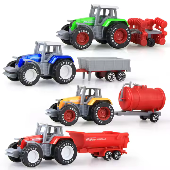 4pcs/set Diecast Farm Vehicles Alloy Mini Car Model Engineering Car Model Tractor Engineering Car Tractor Toys Model for Kids Xmas Gift - 1