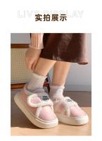 Zapatillas cálidas de algodón para hombre y mujer, zapatos de plataforma de invierno, suela gruesa de felpa suave, calzado para el suelo del hogar con tacones - details 2