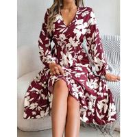 Vestido casual de manga larga con volantes para mujer, cintura de flores, otoño e invierno - details 6