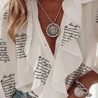 Tops cortos de verano y otoño, camisas, canalé y botones para mujer, camisa informal de manga larga con cuello en V para adultos - details 8