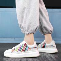 Nuevo zapato de arcoíris blanco de alta calidad para chicas jóvenes, zapatillas de diseñador de cuero Real con aumento de altura para hombre, personalizadas, 2025 - details 8