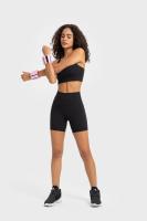 Pantalones cortos de gimnasio acanalados negros para mujer, pantalones cortos deportivos de cintura alta transpirables para Fitness, pantalones cortos de Yoga con realce, pantalones cortos para correr para mujer - details 3