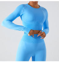 Nueva camiseta deportiva sin costuras de manga larga para mujer, Top de Yoga de secado rápido, ropa ajustada para correr y Fitness - details 27