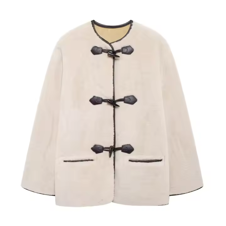 - Hebilla de cuerda gruesa para mujer, chaqueta holgada de manga larga con bolsillos, sencilla y cálida, invierno, nueva moda - 1