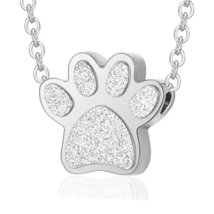 Collar de urna con huella de pata de mascota de acero inoxidable, joyería conmemorativa de cenizas de mascota impermeable, Mini collar de cremación de cenizas a prueba de polvo - 1