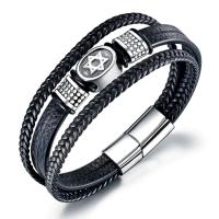 Pulsera tejida multicapa de moda para hombre, pulsera de cuero de acero de titanio con estrella hexagonal - details 5