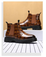 Suela de goma informal cabeza redonda parte superior baja tacón cuadrado banda elástica estilo británico talla zapatos de hombre - details 3