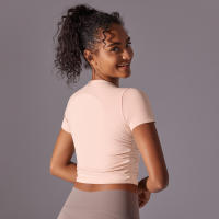 Hamidou-camisetas deportivas ajustadas de manga corta para mujer, Tops atléticos de color sólido para entrenamiento, gimnasio, correr, ropa deportiva - details 2