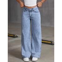 Pantalones de pierna ancha de moda bordados con lazo en el bolsillo trasero para mujer Pantalones de mezclilla lavados versátiles - details 2