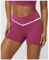 Pantalones cortos de yoga en forma de V con parte inferior deportiva de entrenamiento con cintura cruzada y contraste de color Fiess para mujer - details 5