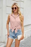 Camisa y blusa de verano para mujer, blusa holgada de gasa de Color sólido sin mangas con botones, hermosa en promociones, Tops femeninos - details 14