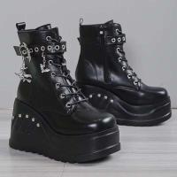 Dropshipping logo estilo gótico tacones súper altos tobillo zapatos de mujer botas con cordones - details 6