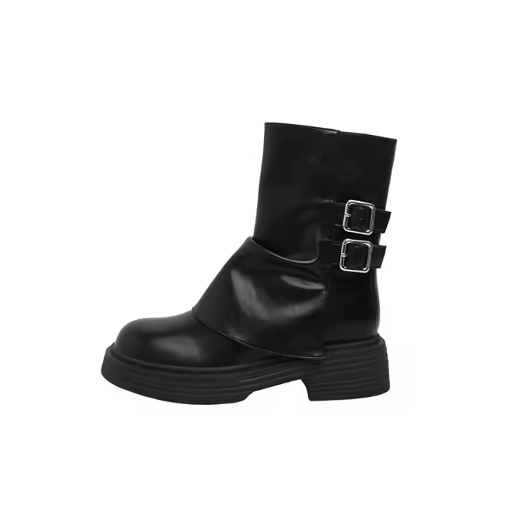 Botas Cortas de Chelsea Estilo Británico Zapatos Planos para Mujer con Suela Gruesa y Diseño Apilado - 1