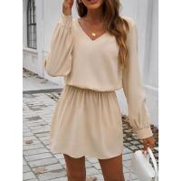 Vestido de manga larga para mujer, elegante color sólido, de moda, suelto, informal, barato - details 20