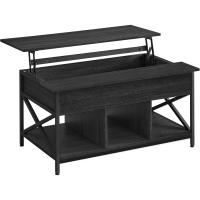 Mesa de Central con Tablero Elevable Estilo Rústico Marrón y Negro Ideal para Dormitorio con Espacio Abierto y Oculto Forma de X - details 35